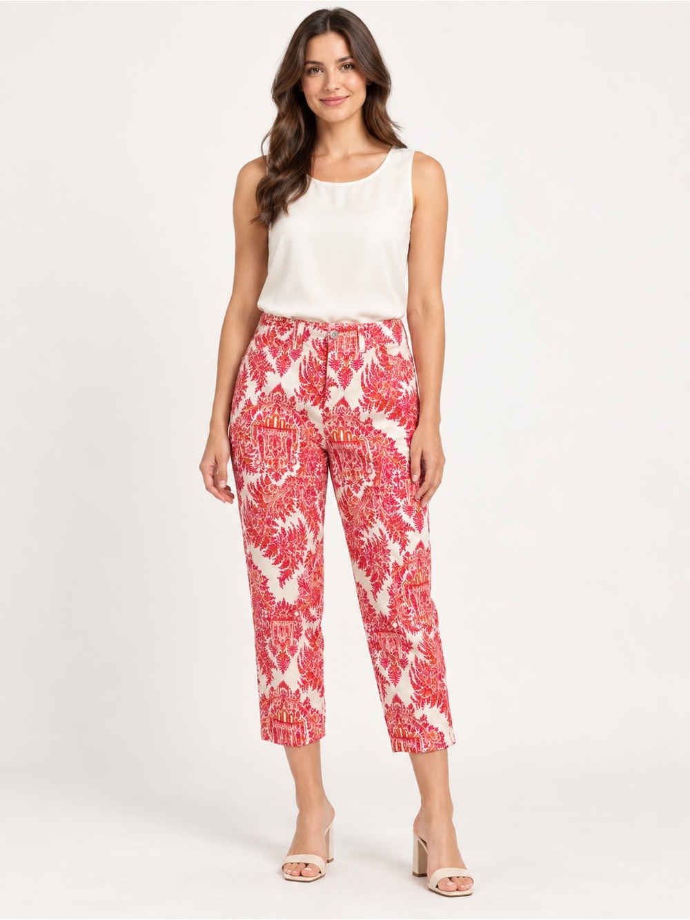 Gloria Vanderbilt Pink & Cream Printed Cropped Pants